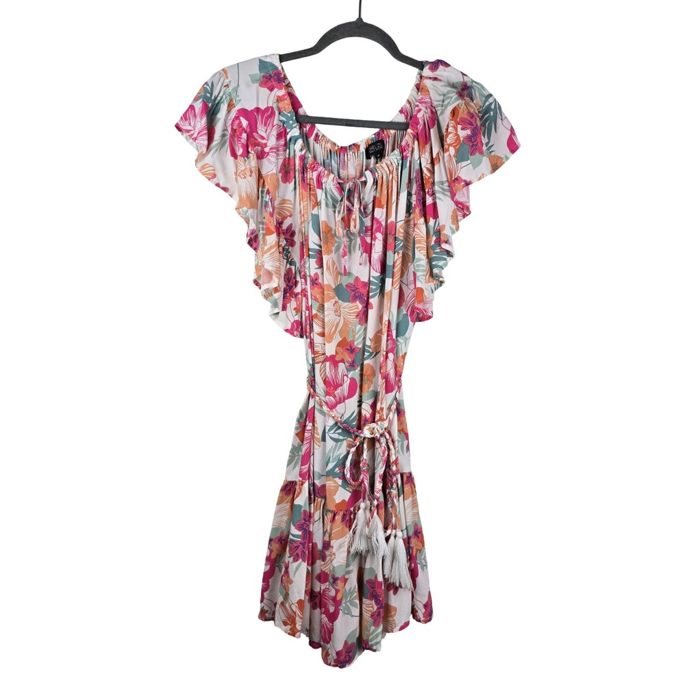 Rachel Zoe Floral Mini Dress Women Size M Multicolor Boho Off Shoulder Tassel EX
